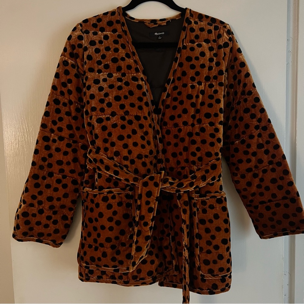 Madewell Orange and Black Polka Dot Coat
